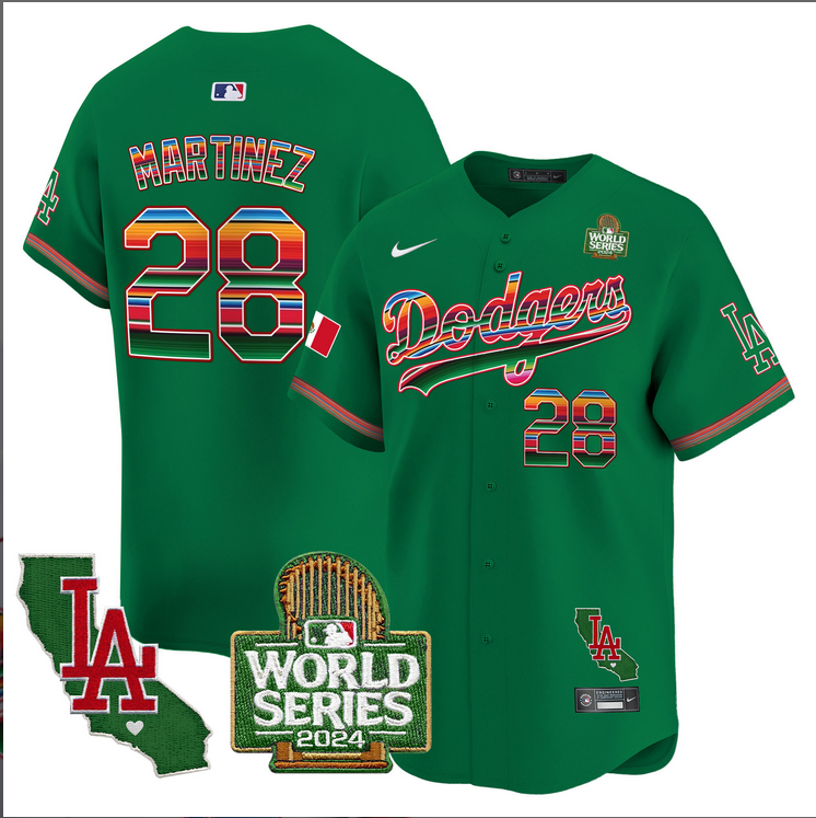 Men MLB Mexico Los Angeles Dodgers #28 Martinez green  2024 World Series Champions Patch Jersey 2024110->los angeles dodgers->MLB Jersey